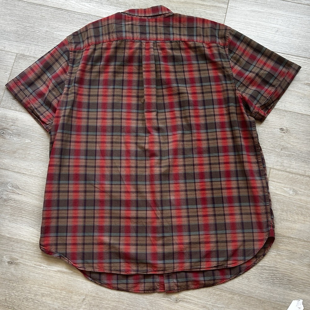 LL Bean Mens Button Down Plaid Double Pocket Shirt Short Sleeve Size XL - Picture 2 of 12